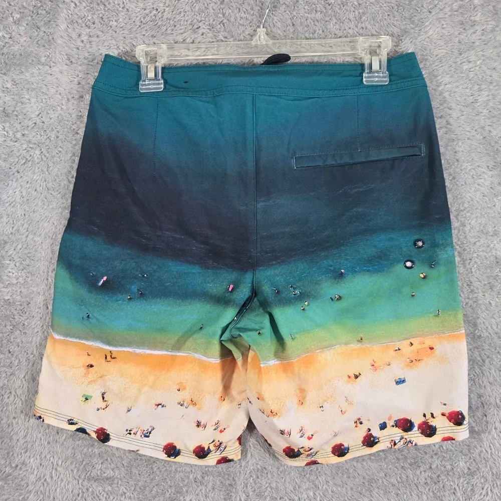 American Eagle Mens Beach Scene Graphic Board Shorts Teal Blue Size S RN54485